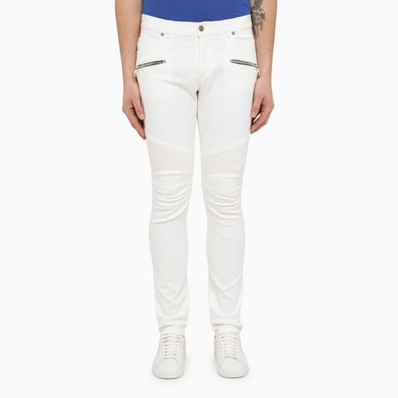 None Other - men’s white denim moto jeans skinny size 32 x 30